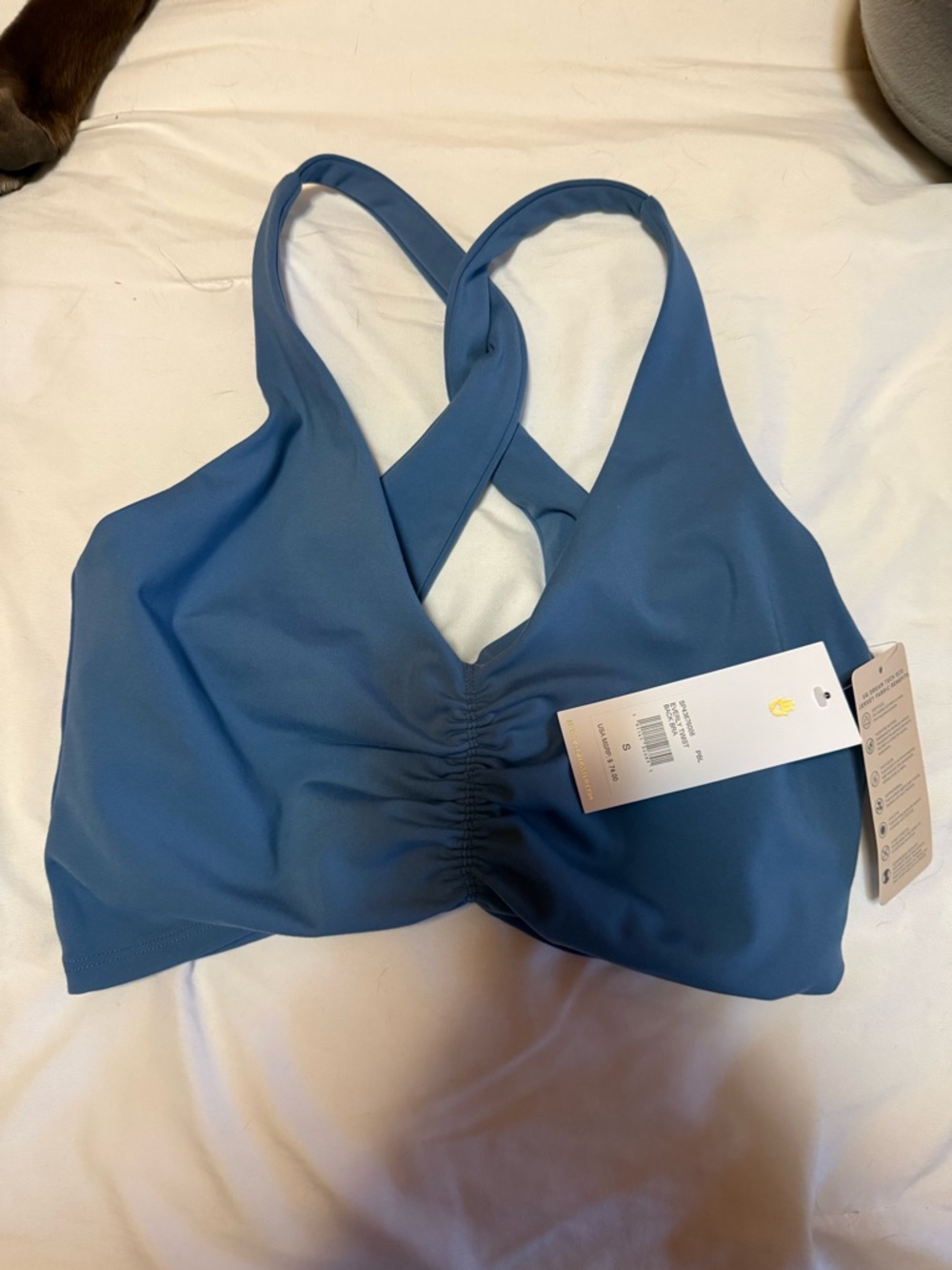 Spiritual Gangster Cross-Back Ruched Bralette - Dusky Blue